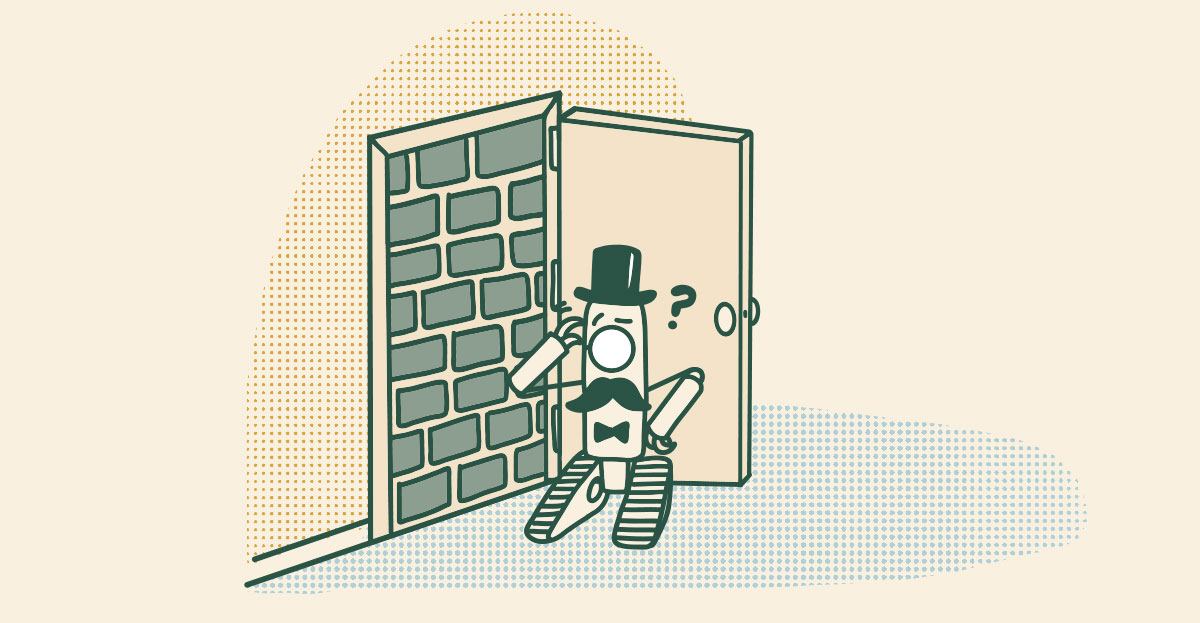A robot opening a door to a bricked up wall.