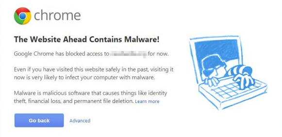 Google malware warning shown to browsers