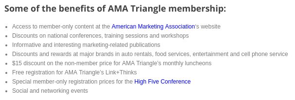 Old membership offer from the association's benefits page