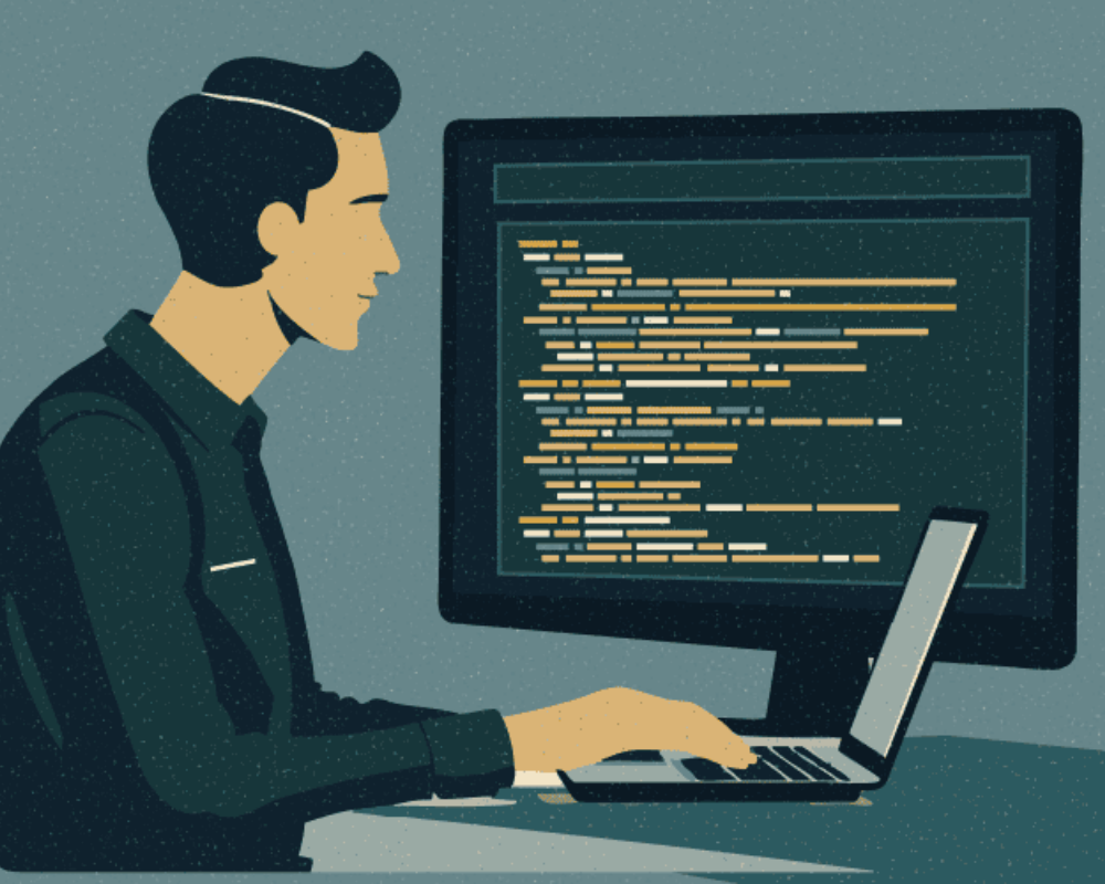 Developer working on custom web programming
