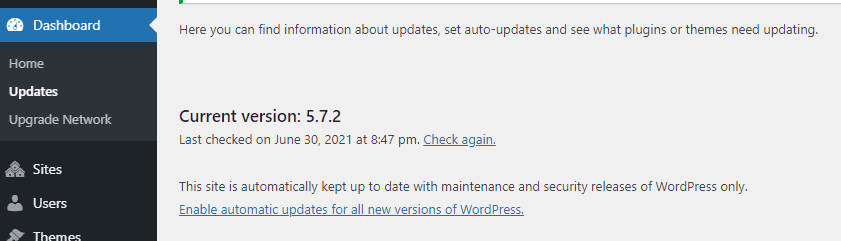 WordPress version