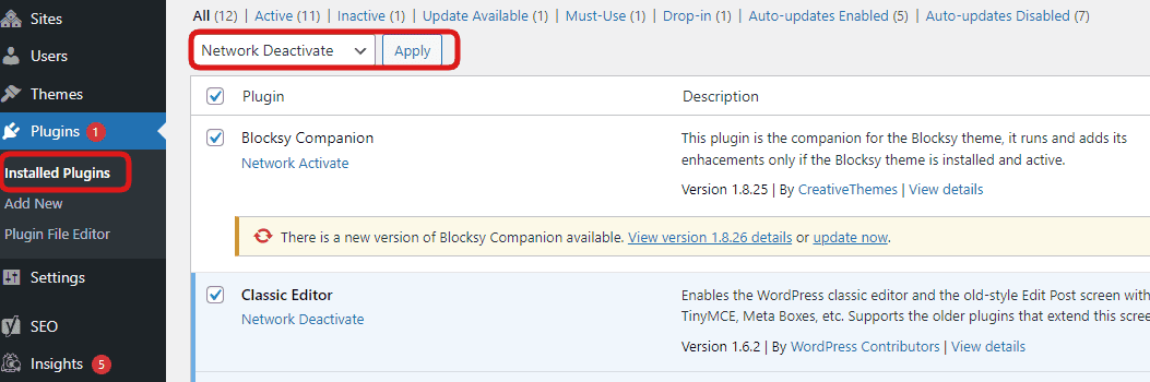 Plugin deactivate