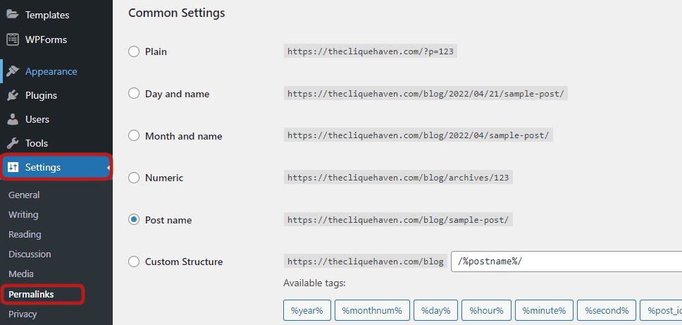 permalinks settings