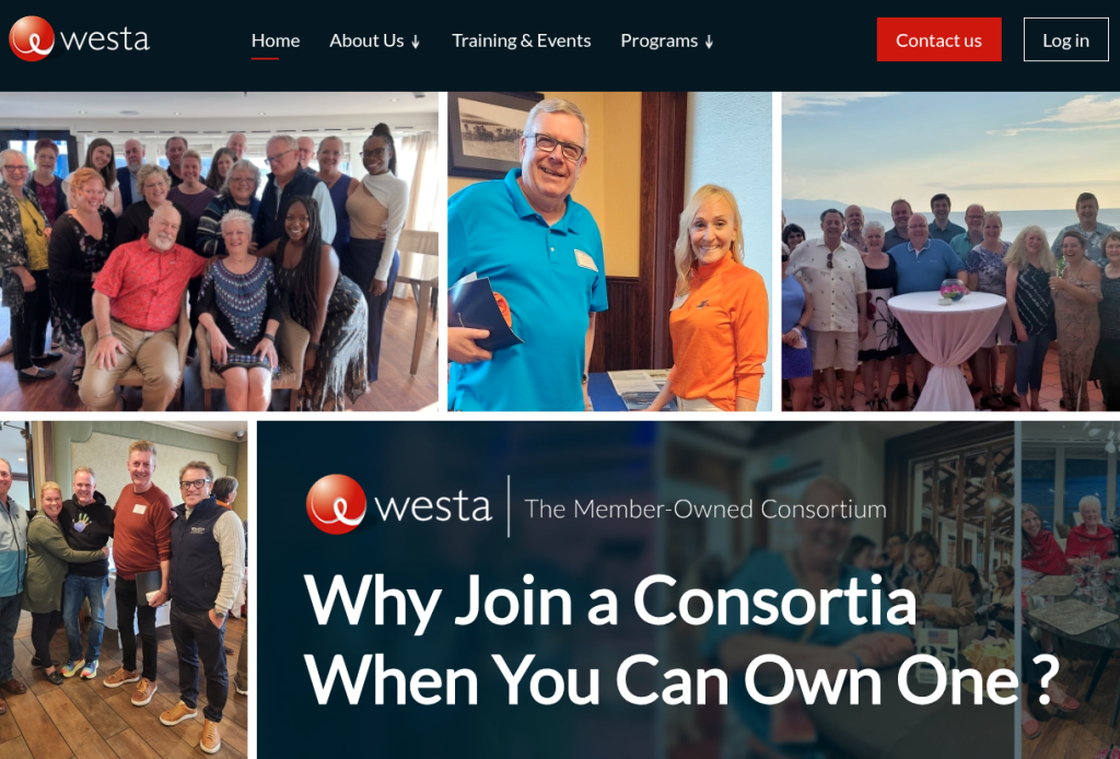Screenshot of the updated westa website